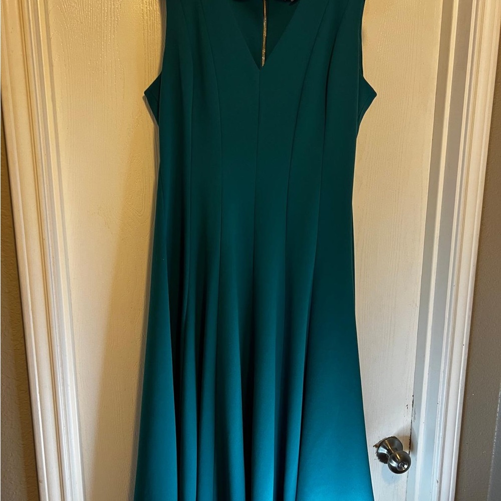 Calvin Klein Teal V-Neck Midi Dress - Picture 3 of 4